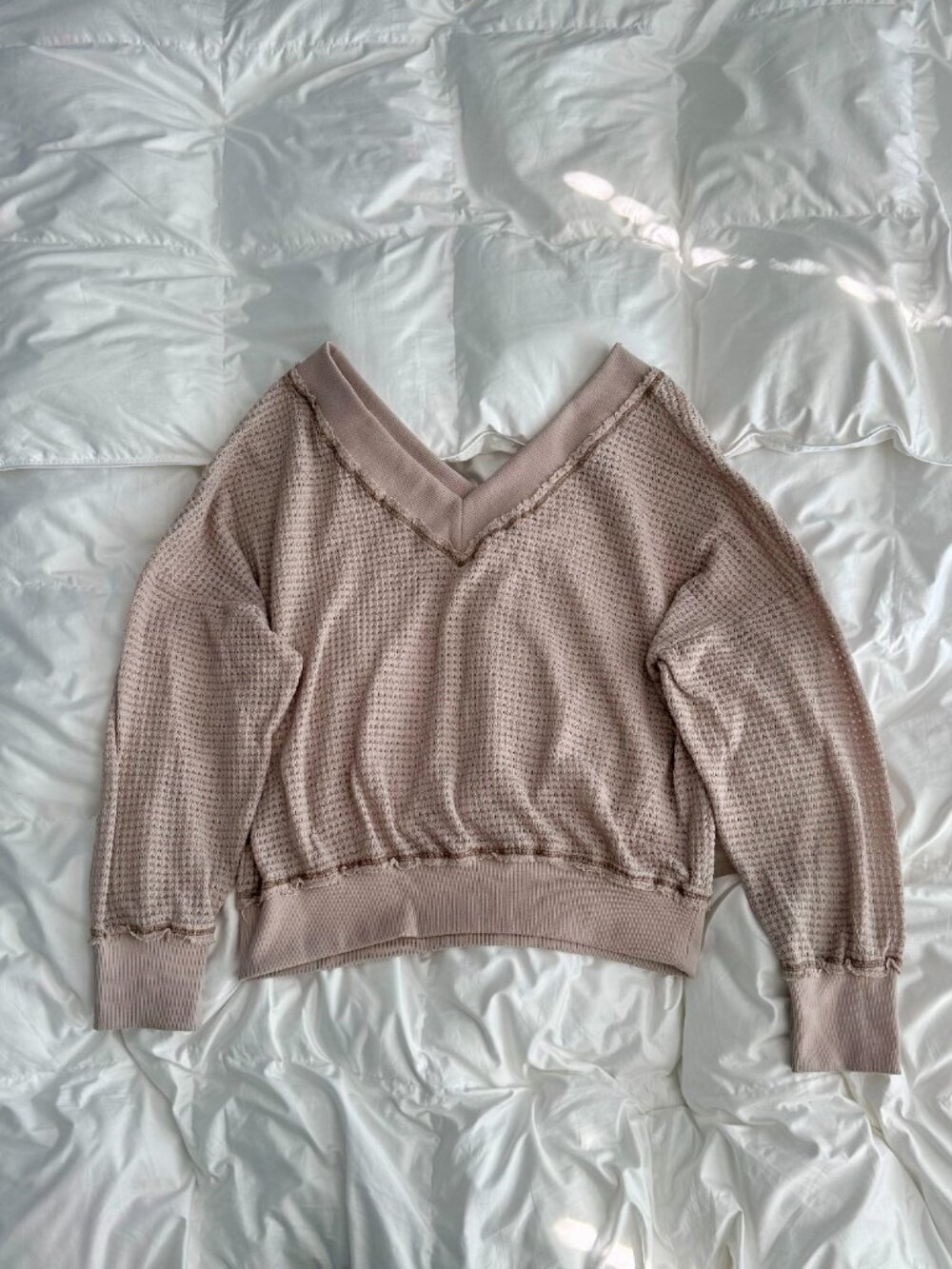 Beige Waffle Knit Pullover